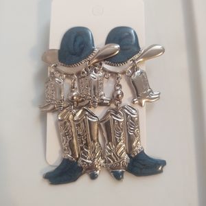 Blue and silver cowboy earrings